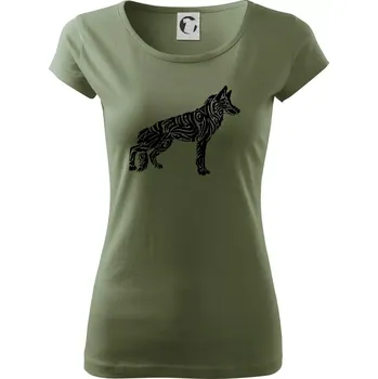 Dámské tričko Německý ovčák - tattoo - Dámské triko Pure - S ( Khaki )