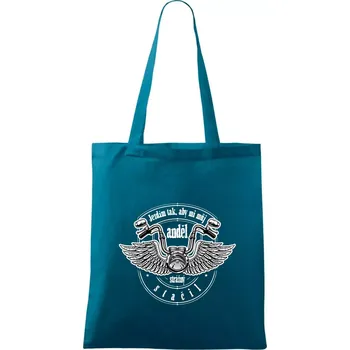 Jezdím tak rychle, aby mi můj anděl strážný stačil - Taška bavlněná - 42 x 38 cm ( Petrolejová )