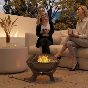 Outsunny Kulaté ohniště se síťovým poklopem, Ø 54 cm 495871