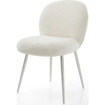 Jídelní židle DELIFE Jídelní židle Nube-Flex bouclé bílá 4 nohy zúžené nerezová ocel taštičkové pružiny