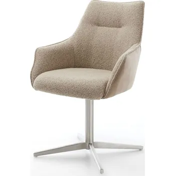 Jídelní židle DELIFE Jídelní židle Alja-Flex s područkami kombinace materiálů tmavě béžová kovová podnož nerezová ocel 360° otočná taštičkové pružiny