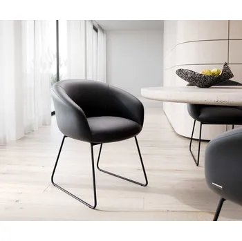 Jídelní židle DELIFE Jídelní židle Vinka-Flex s područkami pravá kůže černá tenká podnož černá taštičkové pružiny