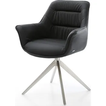 Jídelní židle DELIFE Jídelní židle Kaira-Flex pravá kůže černá křížová podnož široká nerezová ocel