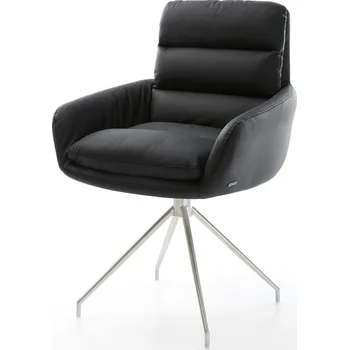 Jídelní židle DELIFE Jídelní židle Abelia-Flex s područkami pravá kůže černá křížová podnož kuželová nerezová ocel