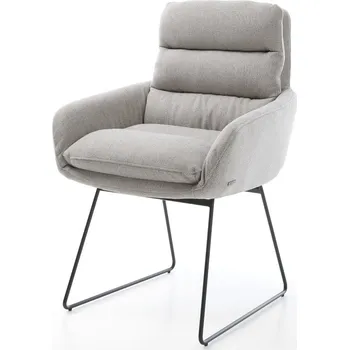 Jídelní židle DELIFE Jídelní židle Abelia-Flex s područkami Stripes světle šedá tenká podnož černá