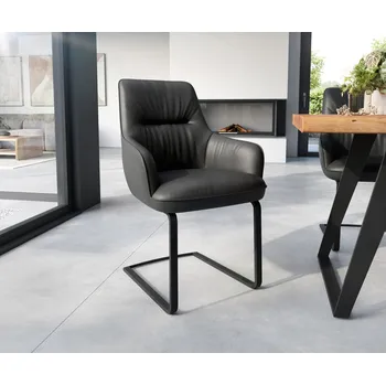 Jídelní židle DELIFE Jídelní židle Zelia-Flex s područkami pravá kůže černá jídelní židle plochá černá taštičkové pružiny