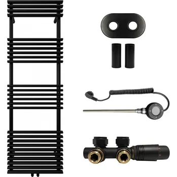 Radiátor CERANO - Koupelnový radiátorový set Luigi - kombinované výtápění, wifi tyč - středové připojení 50 mm - 713W - černá matná - 1600x500 mm