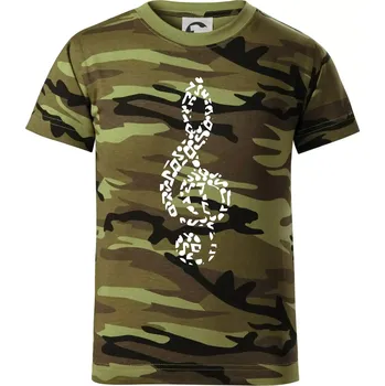 Houslový klíč z not - Dětské maskáčové triko - 122 cm/6 let ( Zelený maskáč )