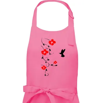 Kuchyňská zástěra Květina a ptáček - Pánská zástěra na vaření - Univerzální velikost ( Růžová )