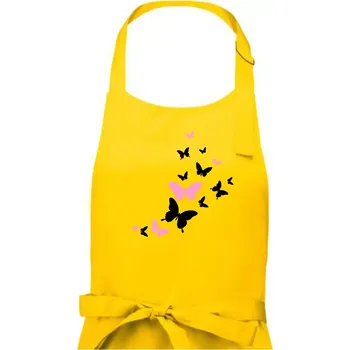 Kuchyňská zástěra Motýli růžovo černí - Dámská zástěra na vaření - Univerzální velikost ( Žlutá )