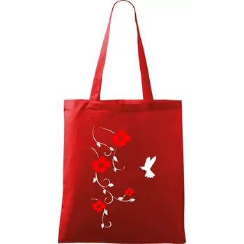 Nákupní taška Květina a ptáček - Taška bavlněná - 42 x 38 cm ( Červená )