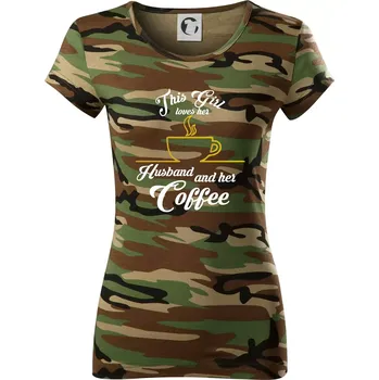 This Girl loves her Husband and her Coffee - Dámské maskáčové triko - 2XL ( Hnědý maskáč )