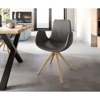 Jídelní židle DELIFE Jídelní židle Ilia-Flex s područkami mikrovlákno antracitová vintage dřevěná podnož hranatá přírodní