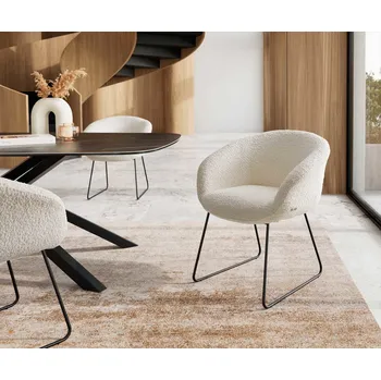 Jídelní židle DELIFE Jídelní židle Vinka-Flex s područkami bouclé bílá tenká podnož černá taštičkové pružiny