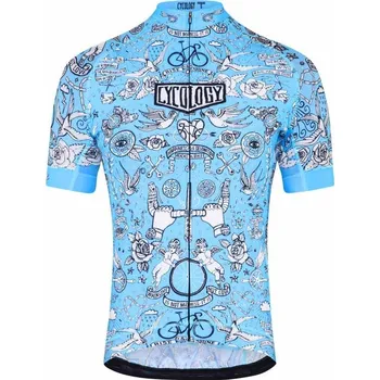 cyklistický dres Cyklodres CYCOLOGY Velo Tattoo (Blue), pánský, krátký rukáv (Motiv Velo Tattoo (Blue), velikost XXL)