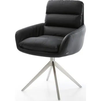 Jídelní židle DELIFE Jídelní židle Abelia-Flex s područkami pravá kůže černá křížová podnož široká nerezová ocel