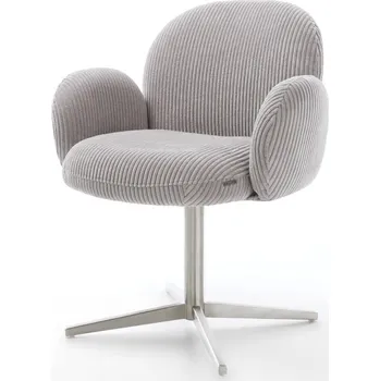 Jídelní židle DELIFE Jídelní židle Nube-Flex s područkami manšestr stříbrně šedá křížová podnož nerezová ocel 360° otočná taštičkové pružiny