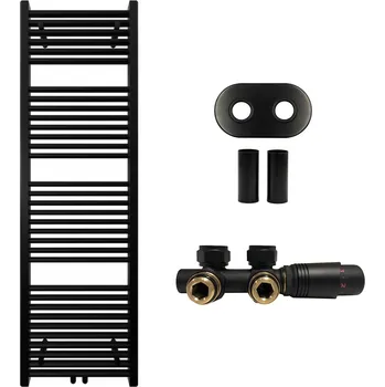 Radiátor CERANO - Koupelnový radiátorový set Lincoln - ústřední vytápění - středové připojení 50 mm - 484W - černá matná - 1600x500 mm