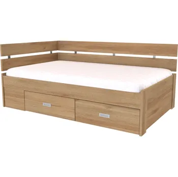 Postel NÁBYTEK MIKULÍK s.r.o. AMÉLIE - postel s úložným prostorem rohová 140x200cm / 120x200cm Dekor: olše, Šířka pro matraci: 140cm, Úchytka: STANDARD Dekor: dub harmony