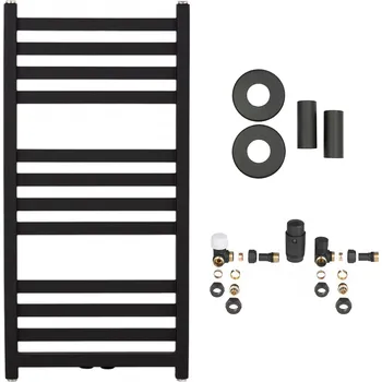 Radiátor CERANO - Koupelnový radiátorový set Fulgidus - ústřední vytápění - boční připojení - 503W - černá matná - 880x430 mm