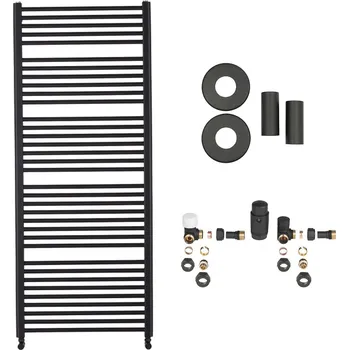 Radiátor CERANO - Koupelnový radiátorový set Alberto - ústřední výtápění - boční připojení - 999W - černá matná - 1660x650 mm