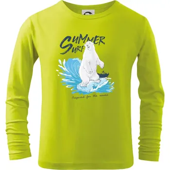 Chlapecké tričko Medvěd surfař - Triko dětské Long Sleeve - 122 cm/6 let ( Limetková )