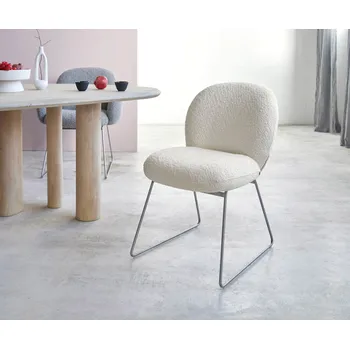 Jídelní židle DELIFE Jídelní židle Nube-Flex bouclé bílá tenká podnož nerezová ocel taštičkové pružiny