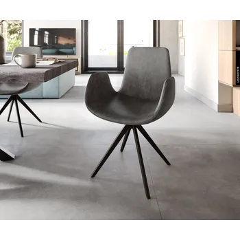 Jídelní židle DELIFE Jídelní židle Ilia-Flex s područkami mikrovlákno antracit vintage křížová podnož hranatá černá