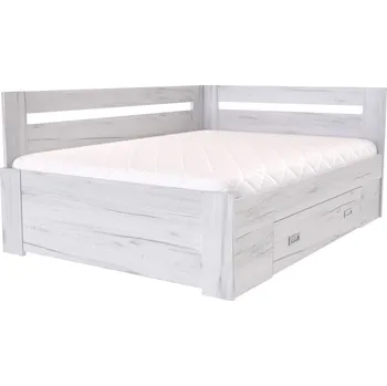 Postel NÁBYTEK MIKULÍK s.r.o. FABIE - postel s úložným prostorem rohová 140x200cm / 120x200cm Dekor: olše, Šířka pro matraci: 140cm, Úchytka: STANDARD Dekor: dub bělený