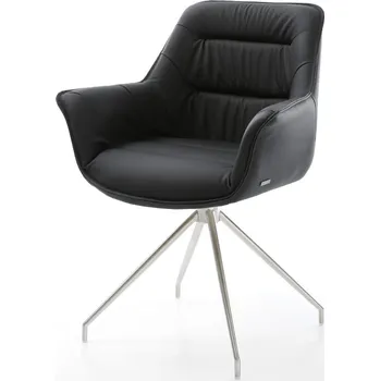 Jídelní židle DELIFE Jídelní židle Kaira-Flex pravá kůže černá křížová podnož zúžená nerezová ocel