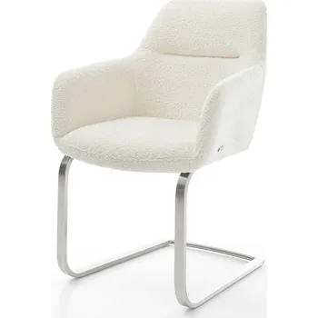 Jídelní židle DELIFE Jídelní židle Pejo-Flex bouclé bílá jídelní židle plochá nerezová ocel taštičkové pružiny