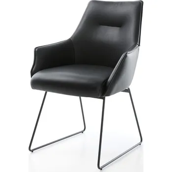 Jídelní židle DELIFE Jídelní židle Alja-Flex s područkami pravá kůže černá tenká podnož černá taštičkové pružiny