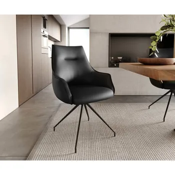 Jídelní židle DELIFE Jídelní židle Alja-Flex s područkami pravá kůže černá křížová podnož zúžená černá otočný o 180° taštičkové pružiny