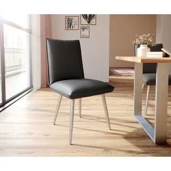 Jídelní židle DELIFE Jídelní židle Lelio-Flex pravá kůže černá 4-nohá zúžená nerezová ocel taštičkové pružiny