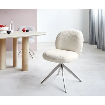 Jídelní židle DELIFE Jídelní židle Nube-Flex bouclé bílá křížová podnož široká nerezová ocel 360° otočná taštičkové pružiny