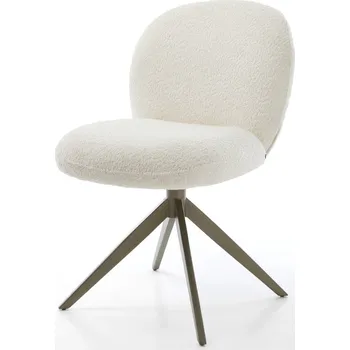 Jídelní židle DELIFE Jídelní židle Nube-Flex bouclé bílá křížová podnož široká titanová efektová úprava 360° otočná taštičkové pružiny