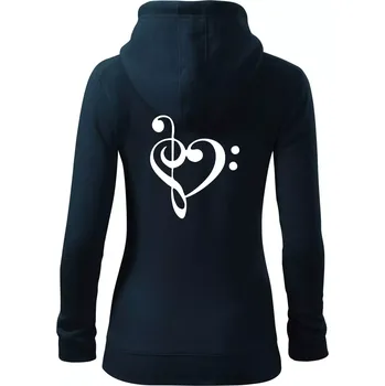Dámská mikina Houslový klíč srdce - Dámská mikina trendy zipper s kapucí - M ( Námořní modrá (velmi tmavá - téměř černá) )