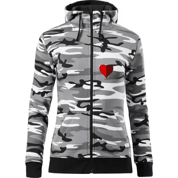 Dámská mikina Prší - Červený - prso - Dámská mikina trendy zipper s kapucí - XS ( Šedý maskáč )