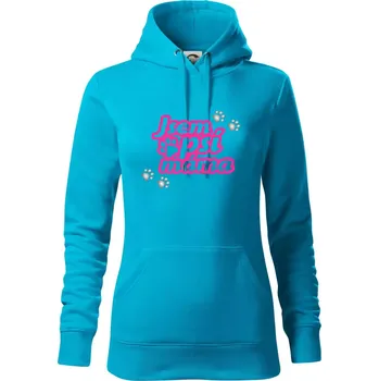 Dámská mikina Jsem psí máma - Mikina dámská Cape s kapucí - M ( Světlý tyrkys )