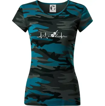 EKG housle - Dámské maskáčové triko - M ( Petrolejová maskáč )