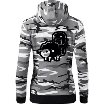 Dámská mikina Sticker ovce - Dámská mikina trendy zipper s kapucí - S ( Šedý maskáč )