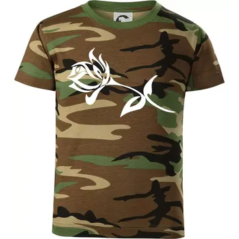 Růže obrys - Dětské maskáčové triko - 146 cm/10 let ( Hnědý maskáč )