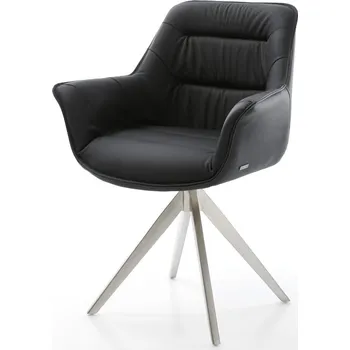 Jídelní židle DELIFE Jídelní židle Kaira-Flex pravá kůže černá křížová podnož hranatá nerezová ocel