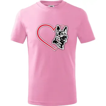 Německý ovčák v srdci - Tričko dětské bavlněné - 104-110cm / 3-4 roky ( Růžová )