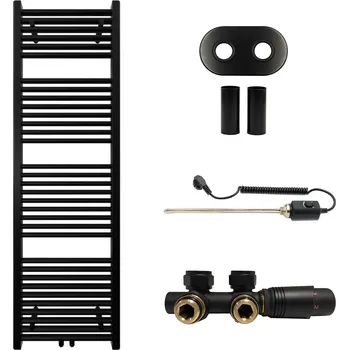 Radiátor CERANO - Koupelnový radiátorový set Lincoln - kombinované výtápění, termo tyč - středové připojení 50 mm - 484W - černá matná - 1600x500 mm