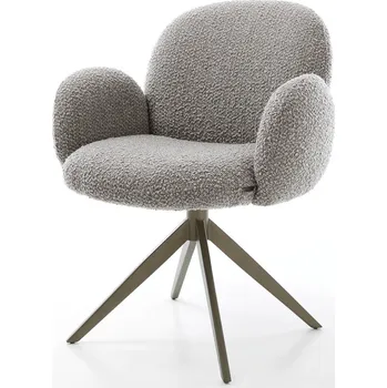 Jídelní židle DELIFE Jídelní židle Nube-Flex s područkami bouclé stříbrně šedá široká křížová podnož titanový efekt 360° otočná taštičkové pružiny