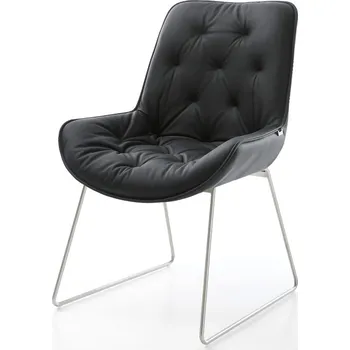 Jídelní židle DELIFE Jídelní židle Taimi-Flex pravá kůže černá tenká podnož nerezová ocel