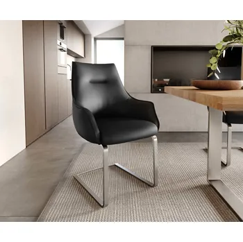 Jídelní židle DELIFE Jídelní židle Alja-Flex s područkami pravá kůže černá jídelní židle plochá nerezová ocel taštičkové pružiny