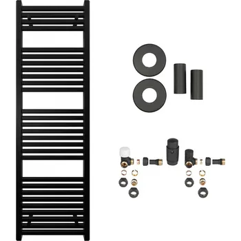 Radiátor CERANO - Koupelnový radiátorový set Donovan - ústřední výtápění - boční připojení - 477W - černá matná - 1600x500 mm