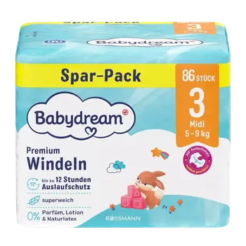 Přebalování Babydream Jednorázové plenky Midi 5–9 kg, vel. 3 86 ks